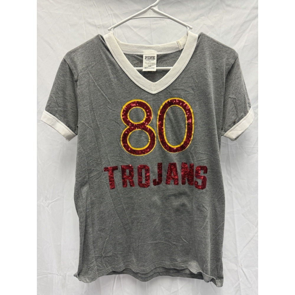PINK Victoria's Secret with 5th & Ocean 80 Trojans T-Shirt M Gray